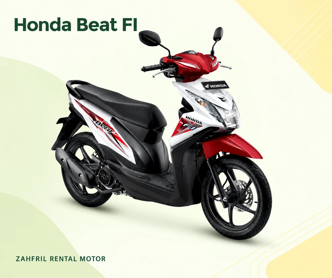 Ilustrasi Honda Beat FI dengan branding Zahfril Rental Motor