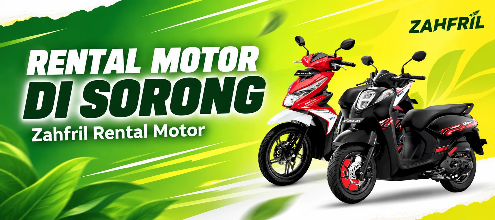 Rental motor di Sorong — Zahfril Rental Motor, ilustrasi dua motor matik